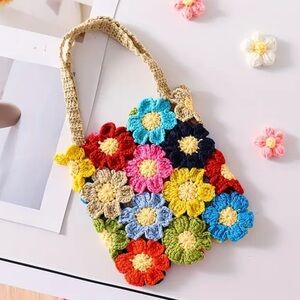 Floral Crochet Tote Bag NEW Multicolor